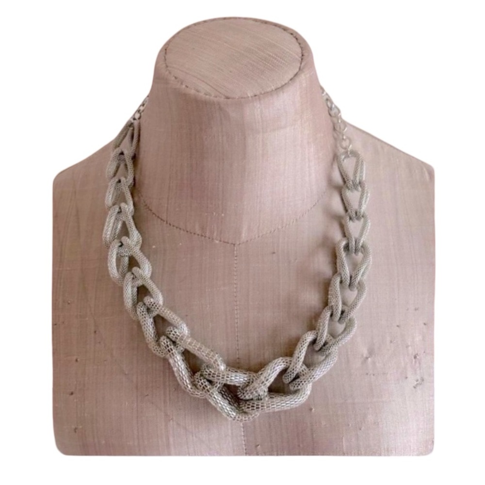 Silver Tone Metal Mesh Chain Link‎ Necklace Set